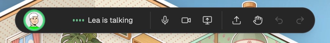 The top bar showing Lea's face with a green ring and "Lea is talking"