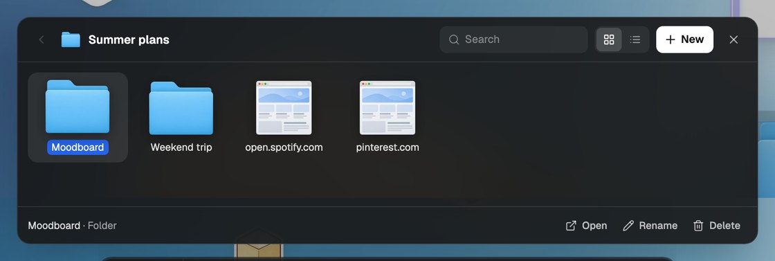 A Glint folder window with folders and links inside